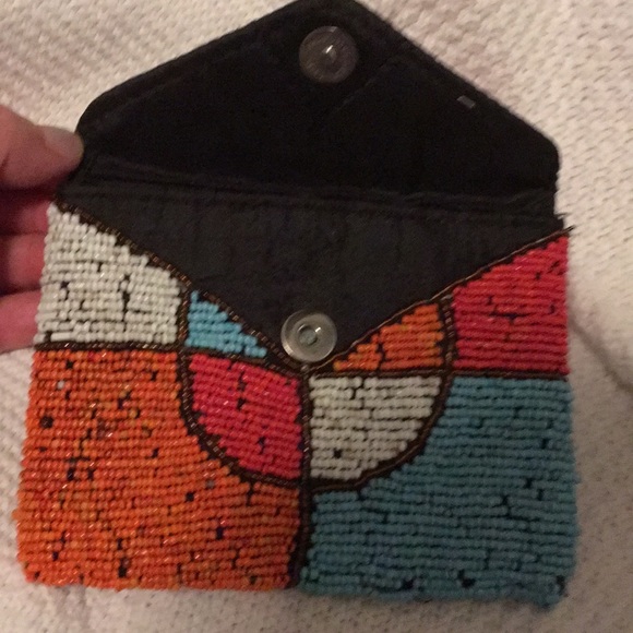 Beaded Bag Boho Multi Colored card holder Wallet - Picture 3 of 7